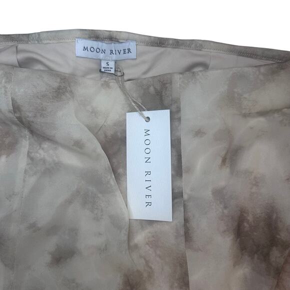 NEW Moon River Watercolor Midi Skirt Beige Gray Chiffon A-Line Sz Small Softcore - Picture 6 of 6